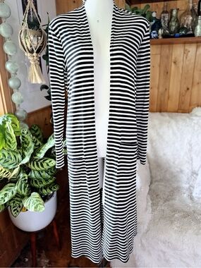 Agnes & Dora Black White Striped Long Duster Cardigan NWT Size Small
